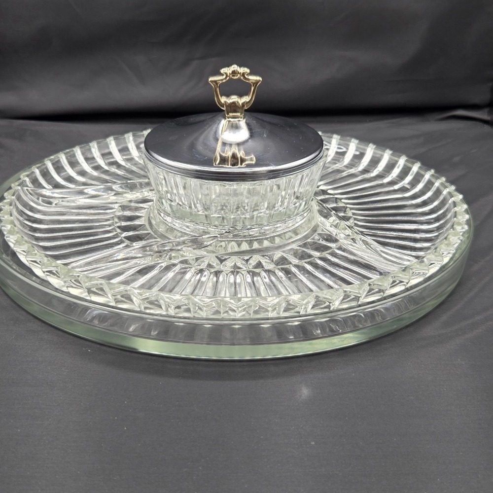 Kromex Lazy Susan‎ Rotating Party Platter Glass Dish Snack Relish Serving Tray